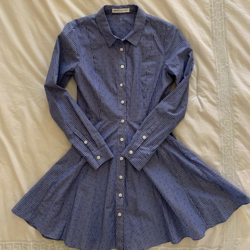 BCBGeneration Full Skirt Shirt Striped  Dress